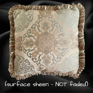 Waterford Jonet Blue Ivory Beige Jacquard Sofa Throw Pillow Loop Fringe Lux